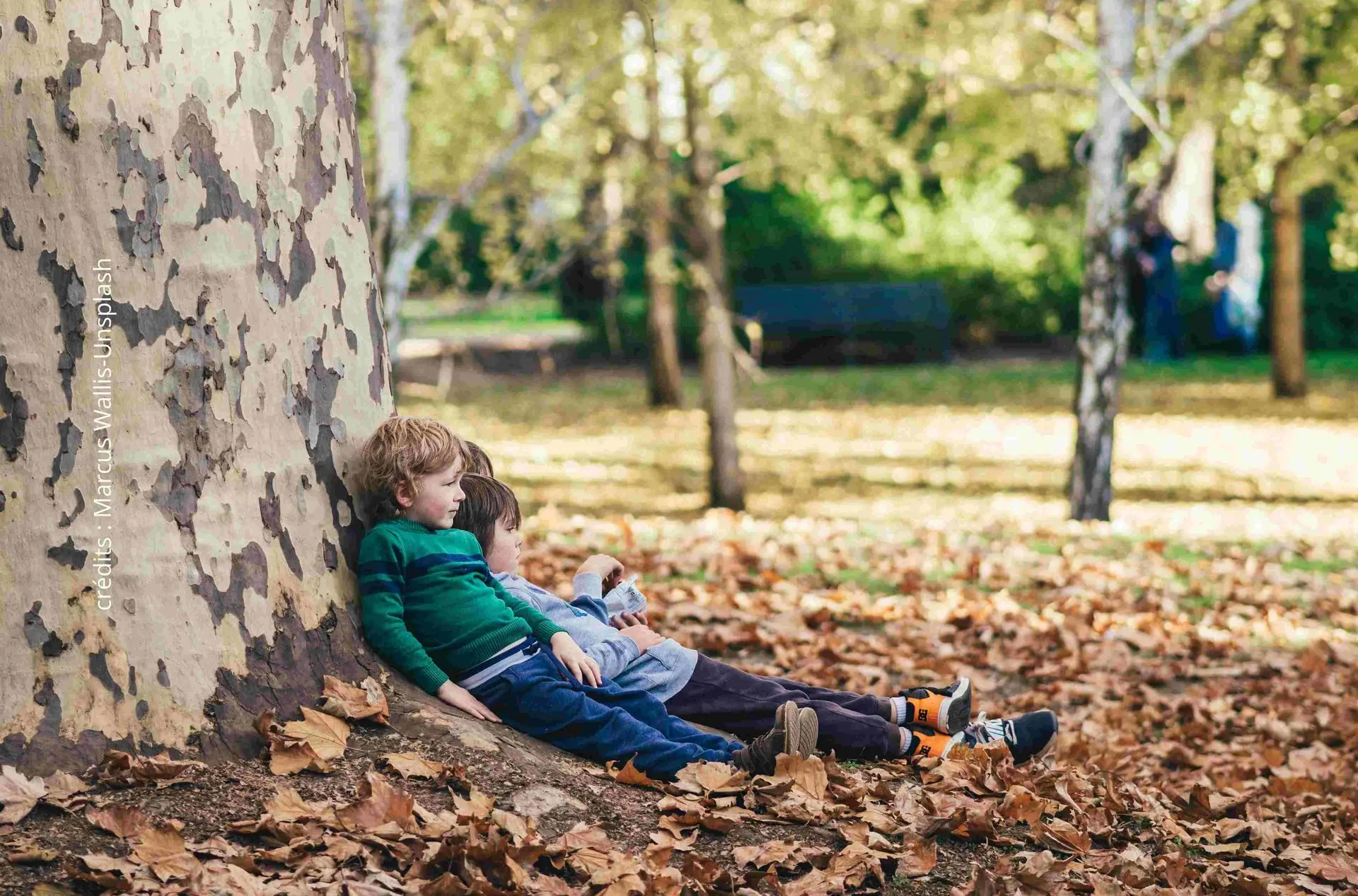 deux enfants adossés à un arbre